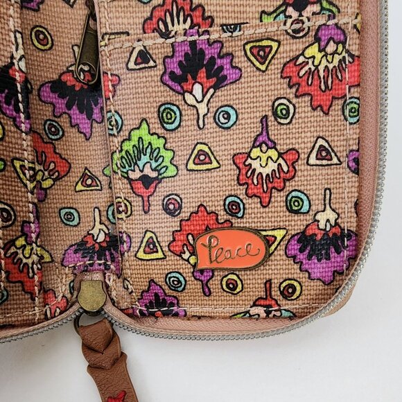 SAKROOTS Crossbody Smartphone Wallet Studded Peace Pattern Boho Coated Canvas - Picture 7 of 7